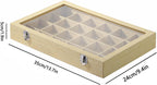 Coward Jewelry Organizer Box, Yellow Linen 24 Grids Ring Earring Jewelry Display Tray Case with Transparent Glass Lid for Home Drawer or Shop Selling