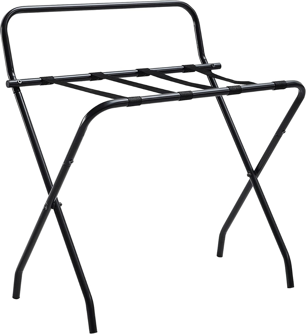 Kings Brand Furniture - Metal Foldable Luggage Rack, Suitcase Stand with Back, Black