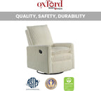 Oxford Baby Uptown Upholstered Glider Recliner Rocking Chair 360° Swivel for Nursery and Living Room - Corduroy, Pearl White