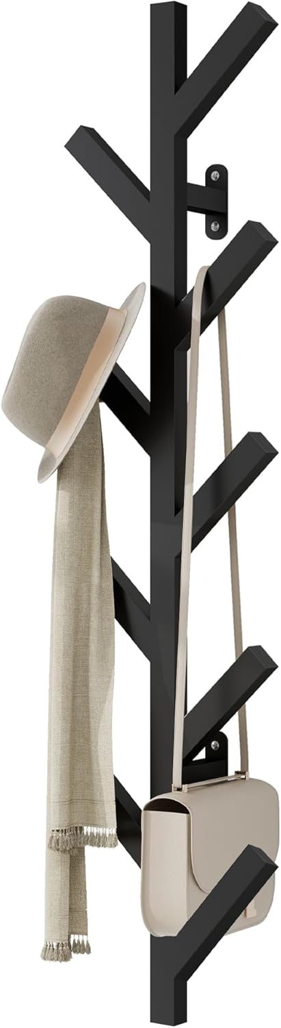 Vlush Wall Mounted Metal Coat Rack with 9 Hooks Modern Minimalist & Upright Coat Rack for Hanging Clothes, Hats, Hanging Bags and Scarves Entrance Wall Iron Coat Racks (Black)