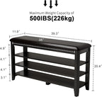 Shoe Bench with Leather Cushion, 3 Tiers Shoe Storage Bench Height Adjustable, Walnut Wood Entryway Bench for Hallway, Mudroom