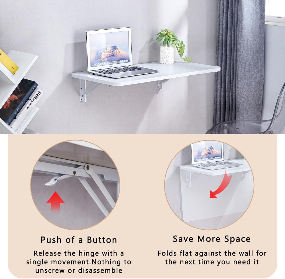 ZOEDO Wall Mounted Folding Table, Floating Desk for Laundry Room, Fold Down T...