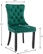Green Velvet Dining Chairs Set of 2, Upholstered Dining Room Chairs with Back Ring Pull Trim and Solid Wood Legs, Tufted Wingback Kitchen Chairs for Dining Room,Living Room,Kitchen(Green)