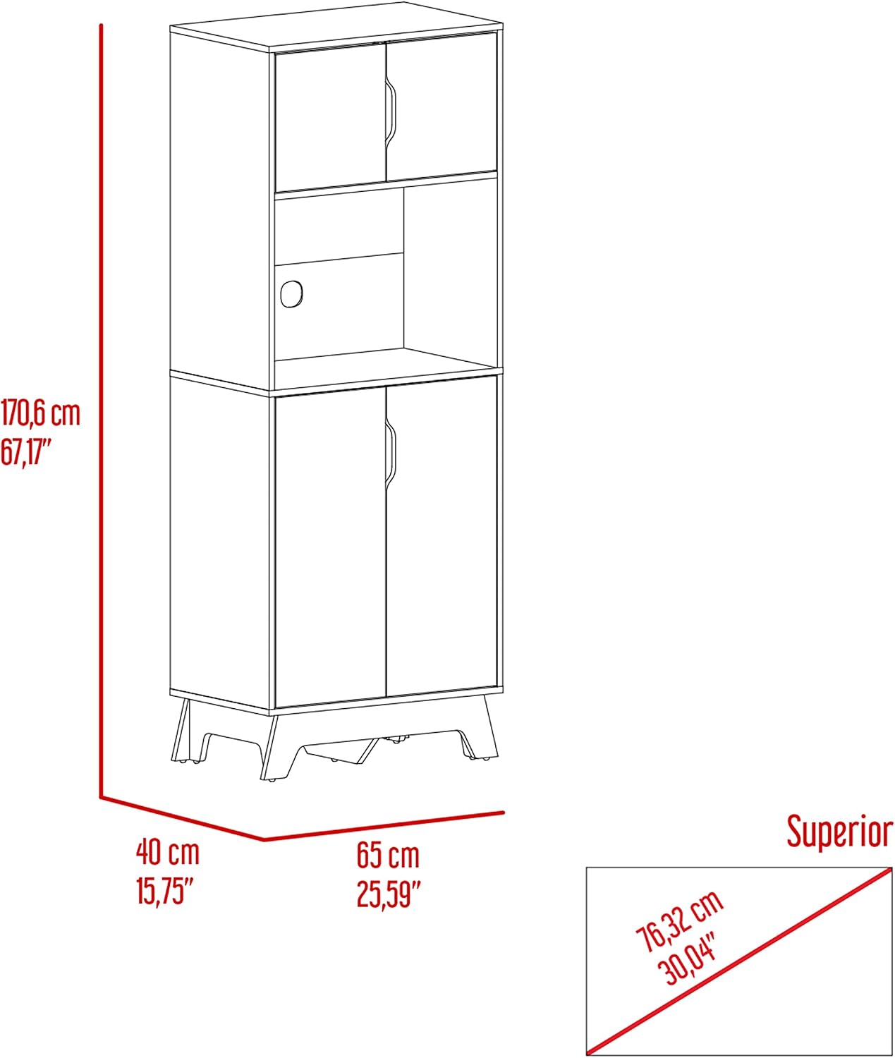 Modern Kitchen Pantry, Storage Cabinet with 4 Doors, Particle Board, for Dining Room, Easy to Clean, White