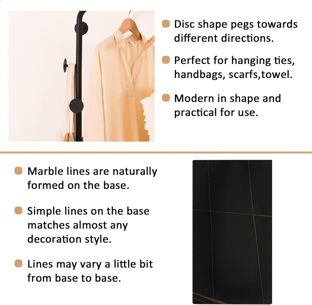 Metal Coat Rack Stand Black Coat Tree Free Standing with 3 Round Hooks Coat & Hat Hanger with Sturdy Slate Base for Entryway Hallway Porch