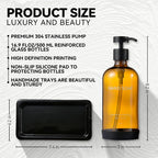 Glass Kitchen Soap Dispenser Set with Ceramic Tray,16.9 floz Hand and Dish Soap Dispenser for Kitchen and Bathroom Decor (Amber Bottles + Black Pumps)