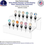 Marketing Holders Wine Bottle Topper Liquor Pourer Display Stand 12 Slot Rack .75 Inch Wide Holes Clear Acrylic 2 Tier Riser 11.75 Inch Wide by 4.75 Inch Deep Retail Countertop Showcase