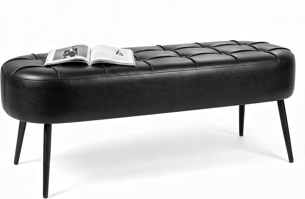 Entryway Bench, Modern PU Leather Upholstered End of Bed Bench Black | 43.7&q...