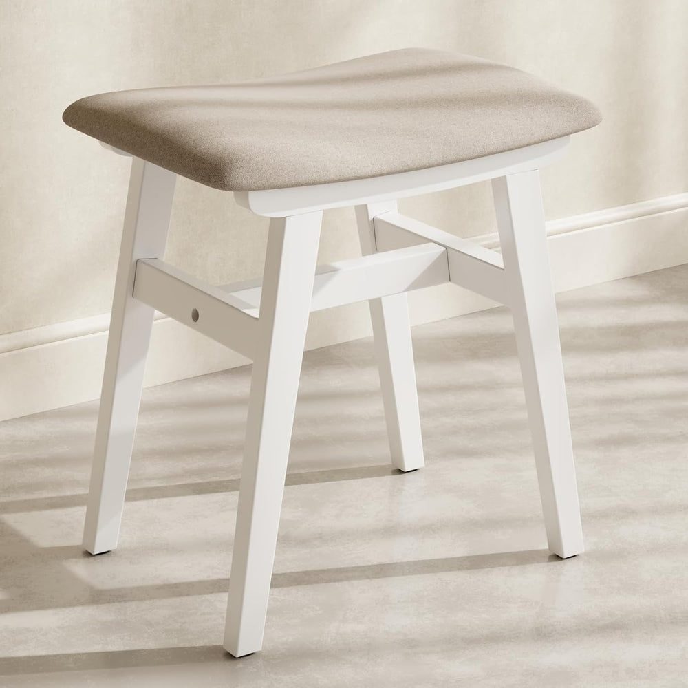 Muwuele Solid Wood Vanity Stool, Compact Makeup Chair with Saddle Cushion, Li...