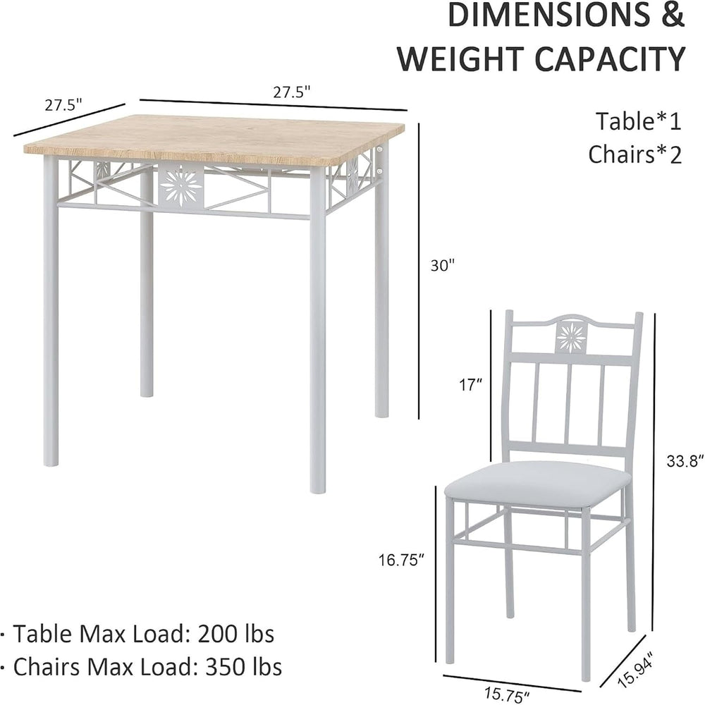 VECELO 3 Piece Small Dining Table Set for 2 with Upholstered Chairs, Wood Tab...