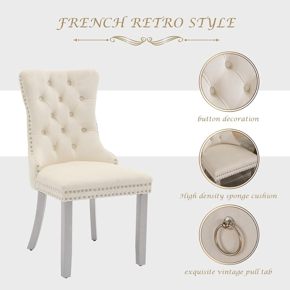 LKTART Dining Chairs Set of 6 Mid-Century Modern Chairs with Pull Ring, Velve...