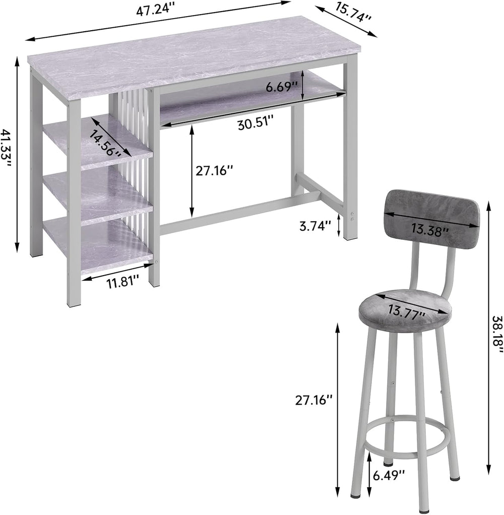 Lamerge Furniture Kitchen Bar Height Table and Chairs for 2, 5-Tier Compact D...