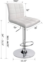 Leopard Modern Square PU Leather Adjustable Bar Stools with Back, Square Back Barstools, Counter Height Swivel Stool - 1 Chair (White)