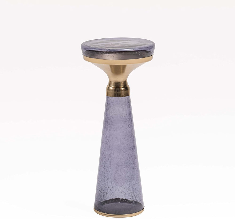 Modern Decorative Round Drink Table with Glass Base and Top with Gold Metal A...