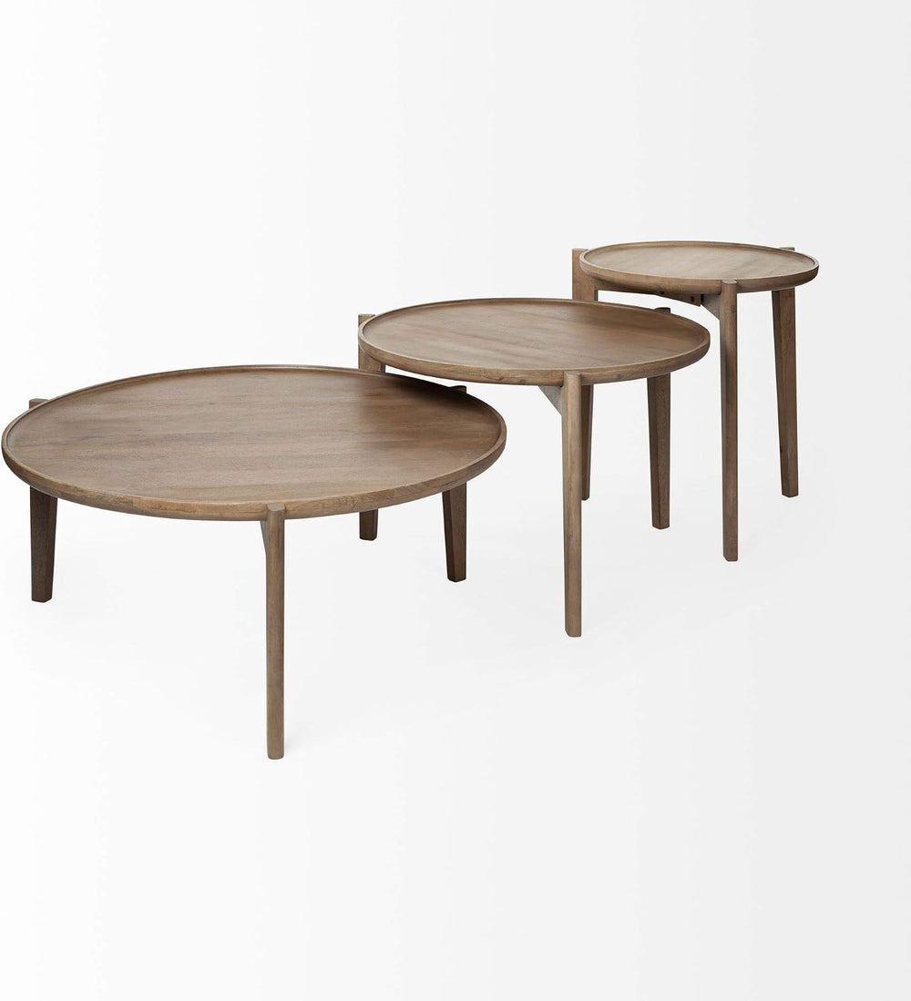 Mercana Cleaver Round Wood Nesting Coffee Tables in Brown(Set of 2)