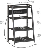 HOOBRO 4-Tier AV Media Stand with Charging Station and LED Light, Wooden Stereo Cabinet, Media Audio Tower Rack, Corner TV Stand, Record Player, Entertainment Device, Black BB106UDCJ01