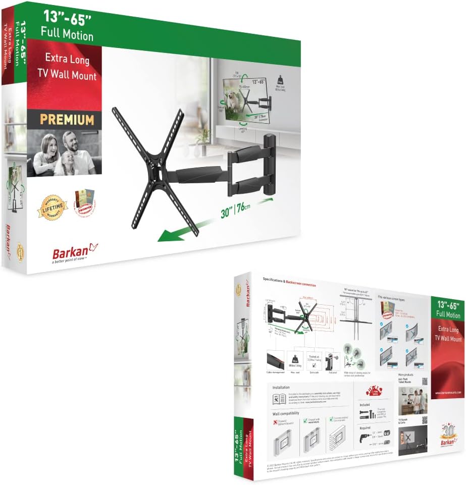 Barkan 30'' Long TV Wall Mount, 13-65 inch Full Motion Articulating -...
