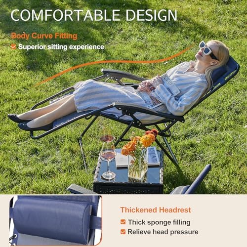 Sweetcrispy Zero Gravity Chairs Set of 2, Outdoor Folding Reclining Lounge Ch...