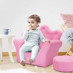 Costzon Kids Sofa, Children Upholstered Sofa with Ottoman, Princess Sofa with Diamond Decoration, Ottoman, Smooth PVC Leather Toddler Chair, Kids Pink Couch for Preschool Boys and Girls Gift (Pink)