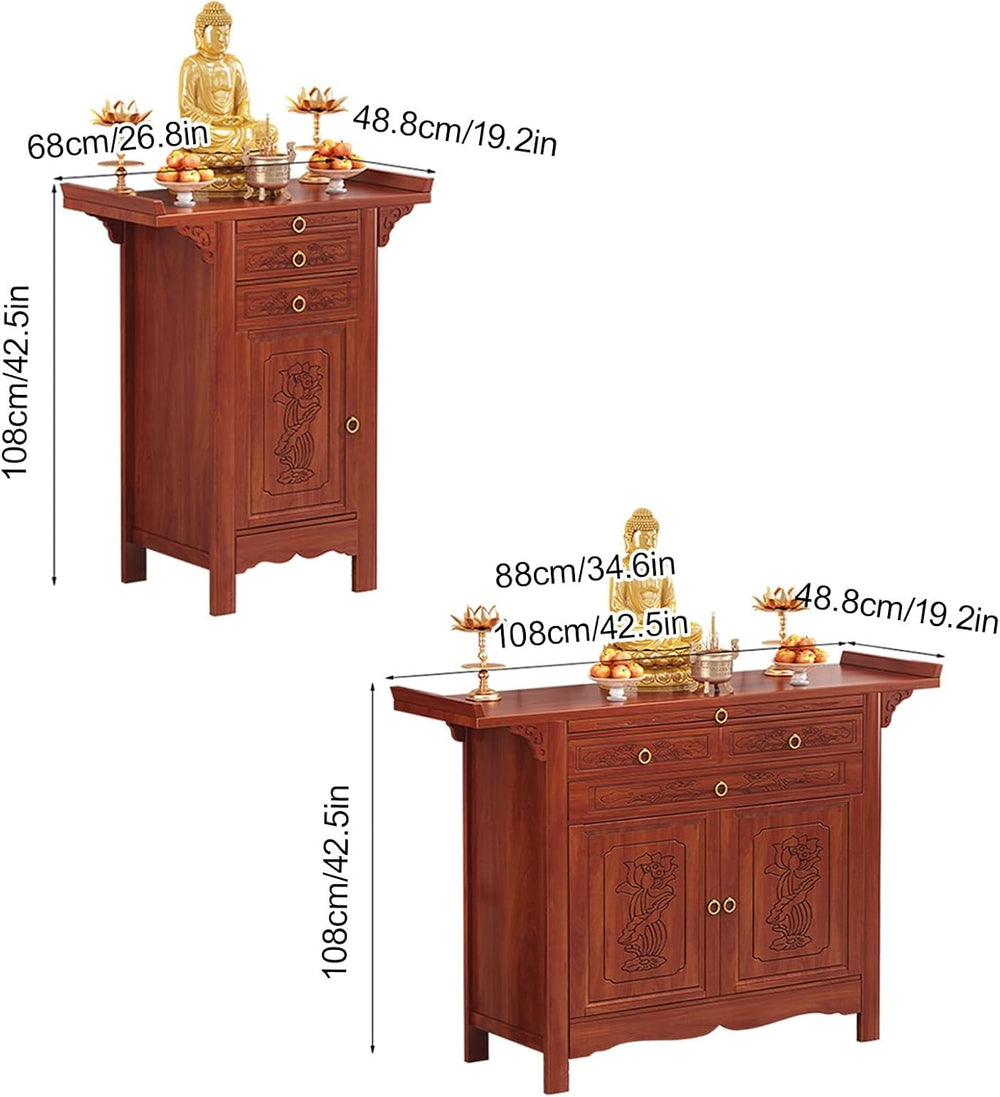 Bamboo Meditation Altar Table with Storage, Chinese Pooja Cabinet, Offering T...