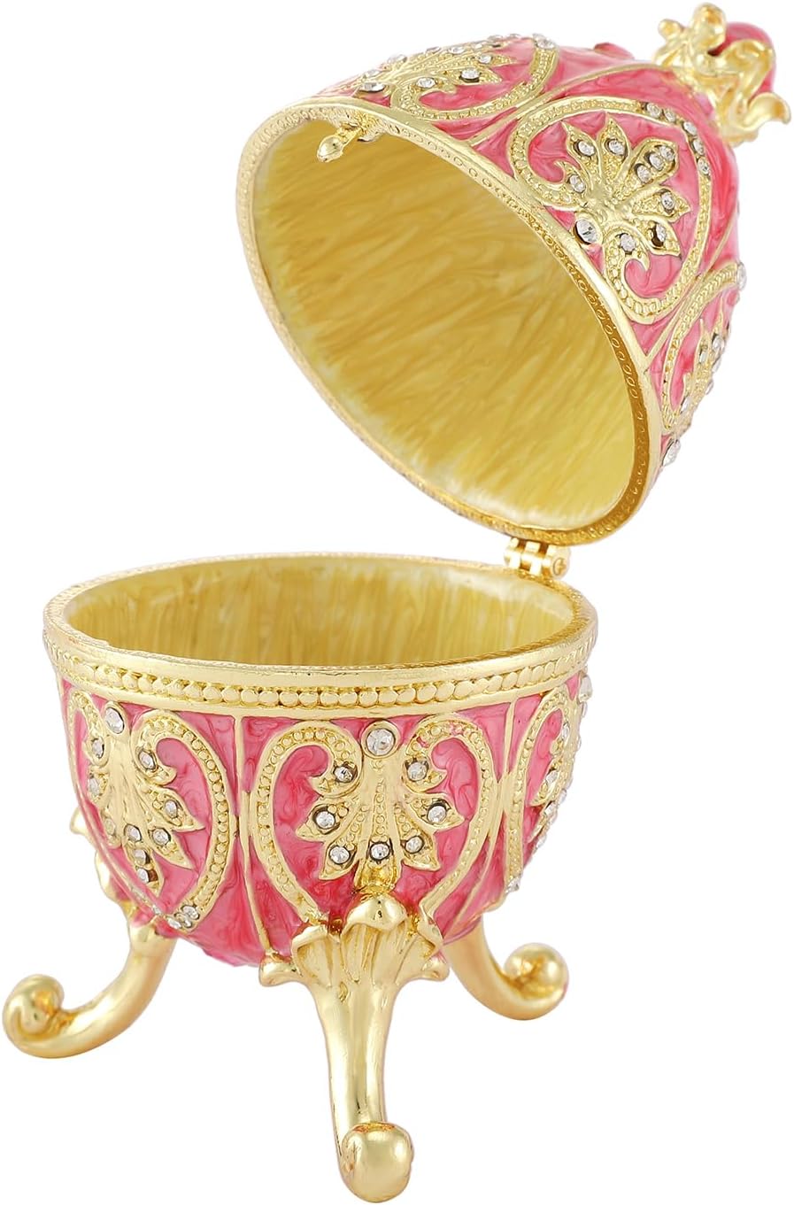 QIFU Hand Painted Pink Easter Egg Style Enamel Trinket Box, Unique Jewelry Box to Store Your Jewelry in Style