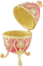 QIFU Hand Painted Pink Easter Egg Style Enamel Trinket Box, Unique Jewelry Box to Store Your Jewelry in Style