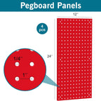 Peg Board,Pegboard Rack Garage Storage Steel Horizontal Peg Board Pack,Steel Pegboard Heavy Duty- 4 Pack 12-Inch X 24-Inch Metal Peg Board Tool Organization Panels (Red)