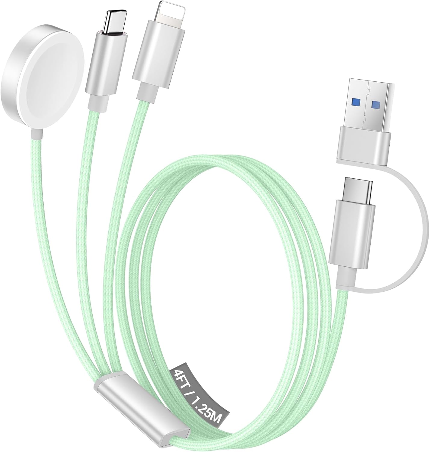Temdan for Travel Vacation Essentials,3 in 2 USB C Cable for Apple Watch Charger/iPhone 16 Charger/Lightning,Multi Charging Cable Cord,Camping Essentials,Designed for iWatch & iPhone 16-12-4FT Green