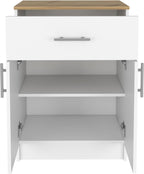 Modern Kitchen Pantry, Storage Cabinet with 1 Drawer, Particle Board, White + Light Oak, for Dining Room, Easy to Clean