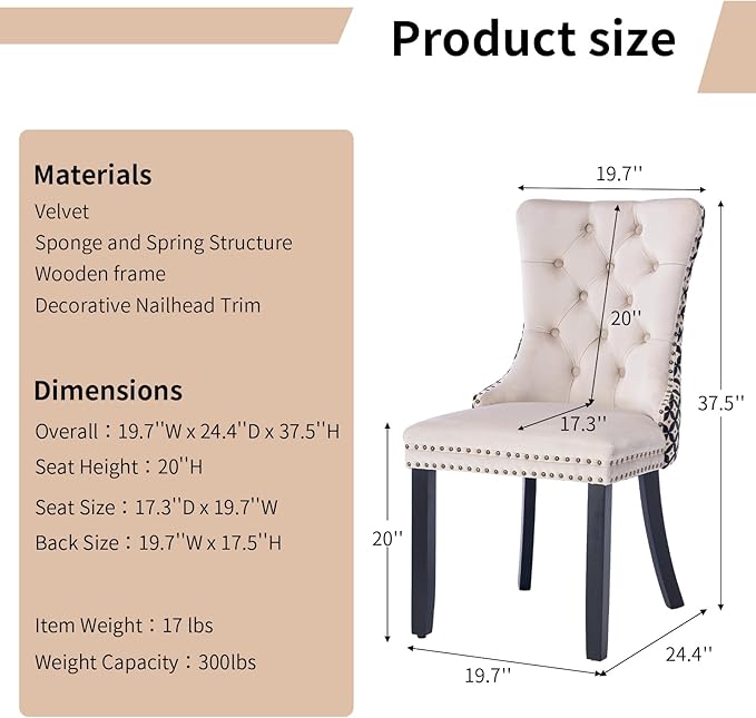 Modern Dining Chairs Set of 4, Tufted Upholstered Dining Chair with Solid Woo...