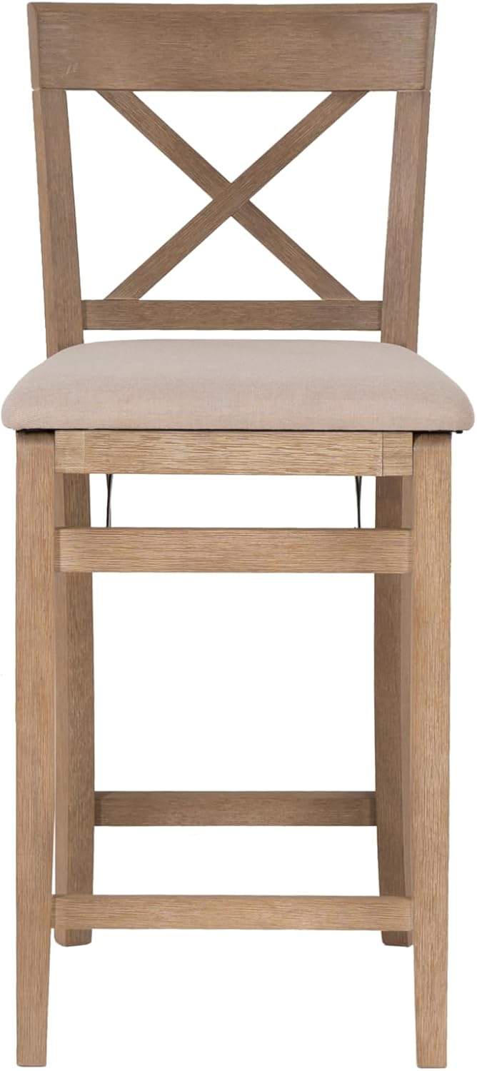 Linon Triena X Back Neutral Greywash Wooden Fully Assembled Folding 24 Inch S...