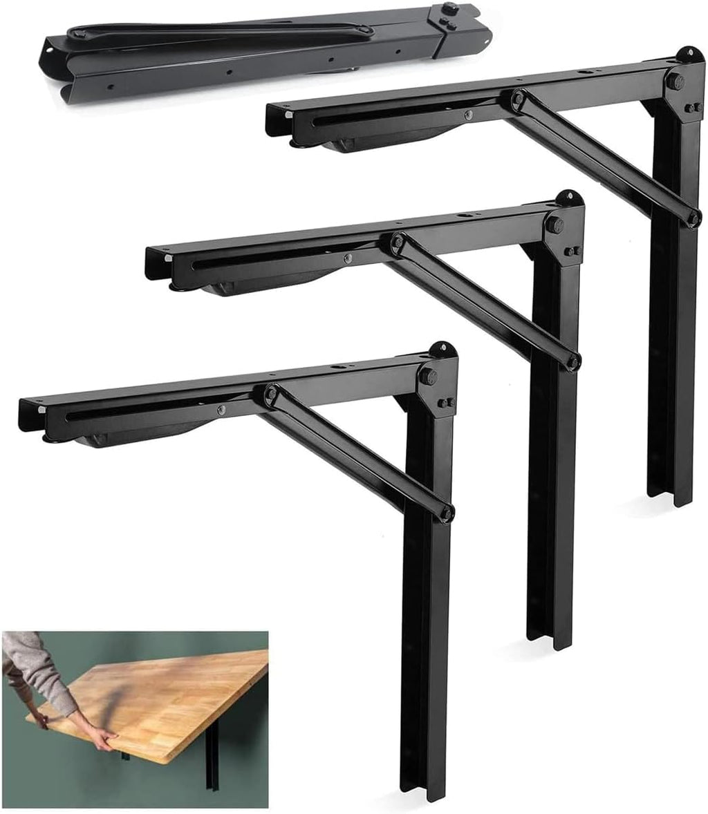 Wallmaster 24inch Folding Shelf Brackets Garage Heavy Duty Steel Max Load 500lb Floating Wall Mounted Collapsible Shelf Bracket Space Saving (Pack of 4, No Board)