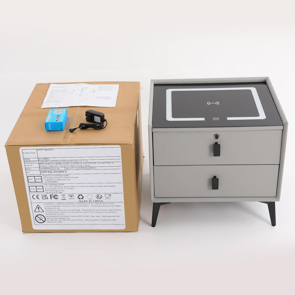 3 Color LED Nightstand with Wireless Charging Station & USB Ports, 2 Draw...