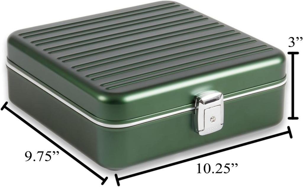 Bey-Berk Personalized Prague Aluminum 9-Slot Watch Case (Hunter Green), Locking Travel Metal Watch Box with Quilted Interior, 9.75" x 3" x 10.25"