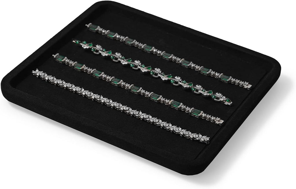 Microfiber Jewelry Display Flat Tray for Rings Earrings Necklace Bracelet, Jewelry Photograph Display Catchall Organizer Tray Dish(M,Black)