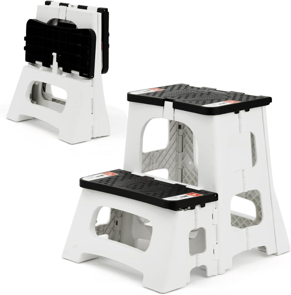 Folding Step Stool, 2-Step 8" 17", Non-Slip, 300lb Capacity | No As...