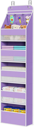 Univivi 6-Shelf Over Door Hanging Organizer Fabric Baby Door Storage with 5 Large Pockets and 3 Small PVC Pockets Wall Mount Hanging Storage Organizers for Baby Essential (Purple)