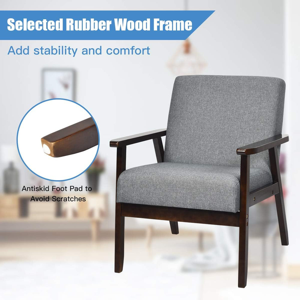 GIANTEX Mid-Century Modern Accent Chair, Retro Fabric Armchair, Solid Hardwoo...