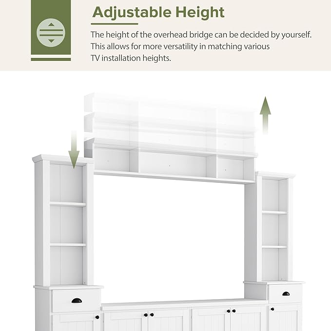 Merax Minimalist 103" Entertainment Wall Unit Set with Overhead Bridge f...