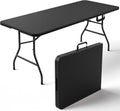 Folding Table 6FT Heavy Duty Plastic Table with Handle, Foldable&Portable, Fold-in-Half Utility Tables for Outdoor, Dining, Wedding, Events, Indoor, Picnic, Camping, Party, Black