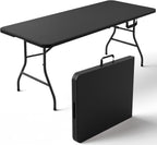 Folding Table 6FT Heavy Duty Plastic Table with Handle, Foldable&Portable, Fold-in-Half Utility Tables for Outdoor, Dining, Wedding, Events, Indoor, Picnic, Camping, Party, Black