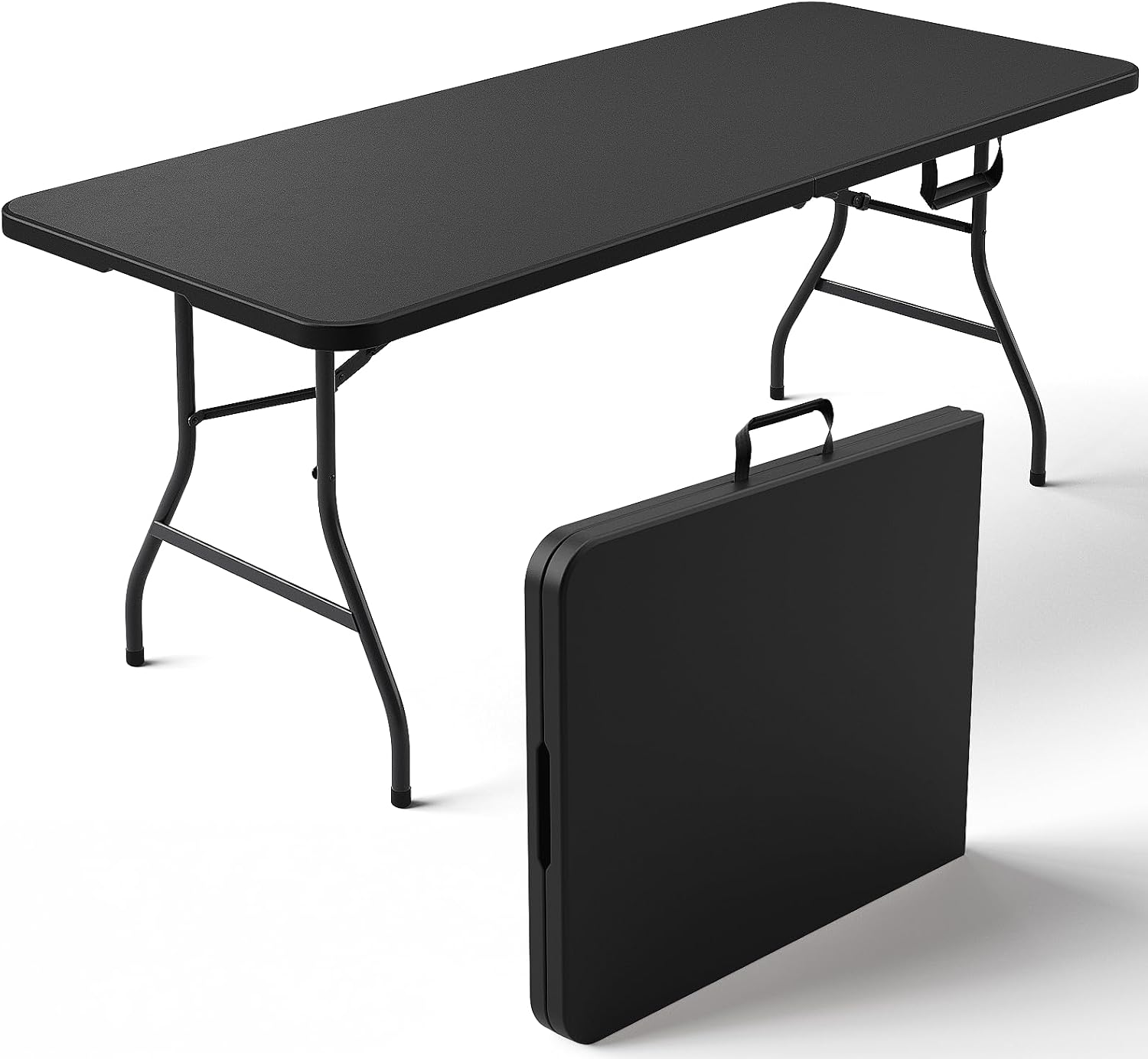 Folding Table 6FT Heavy Duty Plastic Table with Handle, Foldable&Portable, Fold-in-Half Utility Tables for Outdoor, Dining, Wedding, Events, Indoor, Picnic, Camping, Party, Black