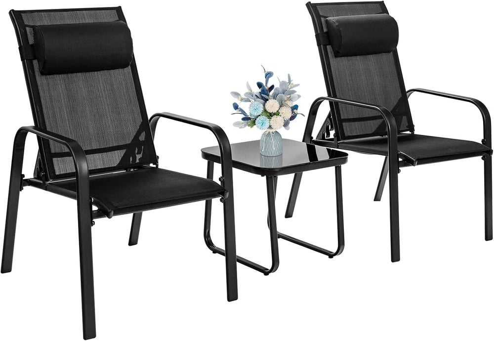Tangkula 3-Piece Outdoor Bistro Set, Patio Stackable Chairs with Adjustable &...