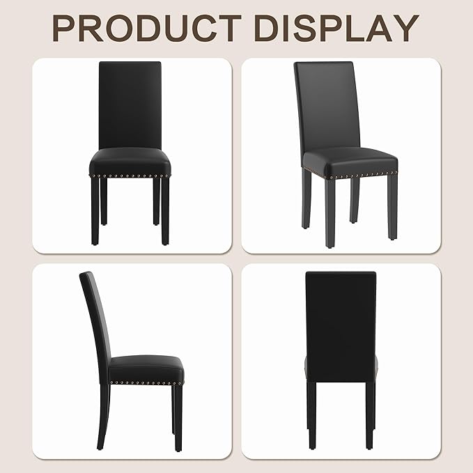 LSSBOUGHT Waterproof & Stain-Resistant Dining Chairs Set of 4, Upholstered Faux Leather Kitchen Chairs with Solid Wood Frame, 300LBS Capacity Armless Dining Room Chairs for Small Spaces, Black