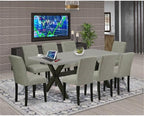 East West Furniture X697AB106-9 9 Piece Modern Dining Table Set Includes a Rectangle Wooden Table with X-Legs and 8 Shitake Linen Fabric Parson Dining Chairs, 40x72 Inch, Multi-Color
