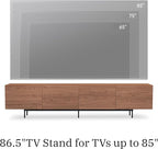 Mid Century Modern TV Stand – 86.6" Walnut Console for 65–85 Inch TVs, 4 Cabinet Doors with 6 Storage Compartments & Cable Management, Stylish Living Room Media Center(Walnut, 86.6")