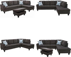 Sectional Couches for Living Room with Movable Chaise & Storage Ottoman - 97.5" Linen L Shaped Couches for Living Room Apartment, 4 Seat Home Furniture Modular Sectional Sofas, Dark Brown