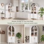 Polibi 71" Arched Pantry Cabinet with Adjustable Shelves - Farmhouse Style Storage with Soft-Close Doors, Hidden Drawer & Door Racks, White