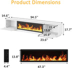 94.5" Fireplace TV Stand, Fluted TV Stands for Living Room, White | Entertainment Center with Unheated Electric Fireplace, 5 Flame Brightness & 12 Colors, Modern TV Consoles for Living Room