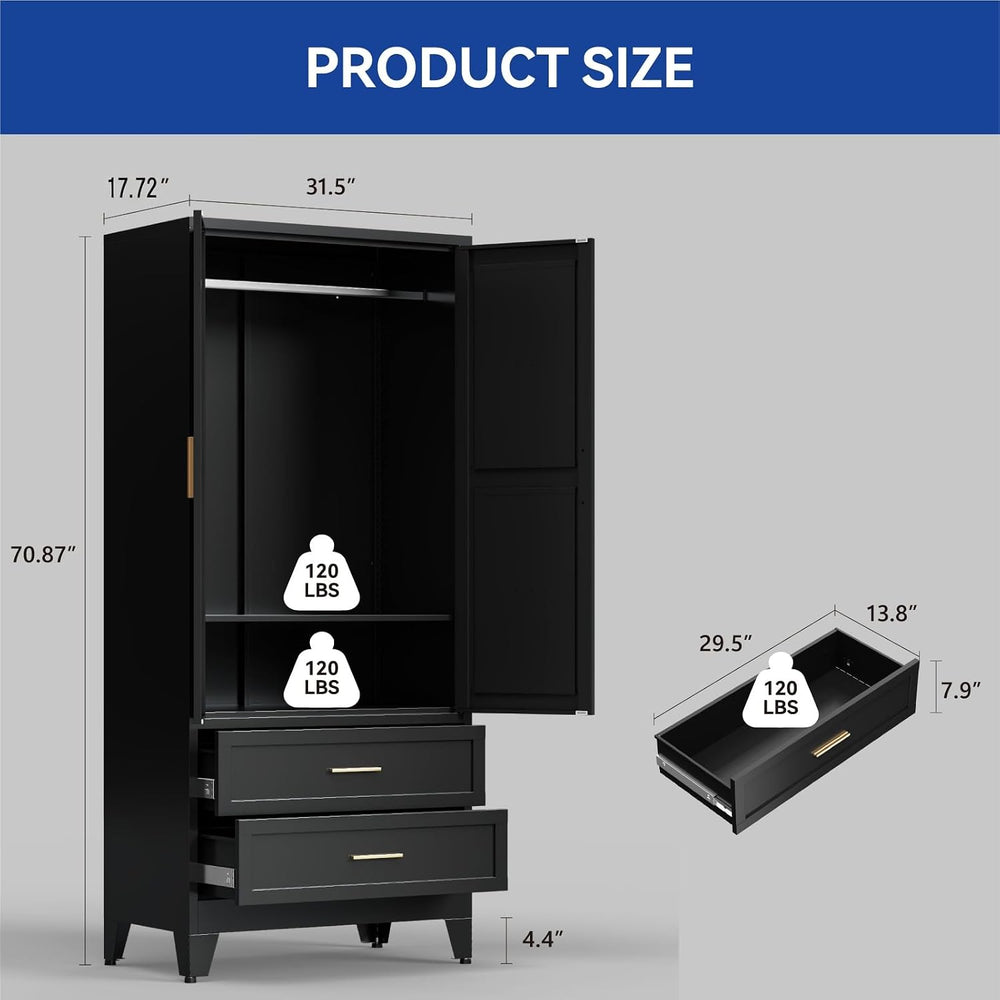 COFaR Armoire Wardrobe Closet with Drawers & Hanging Rod, 71'' Me...